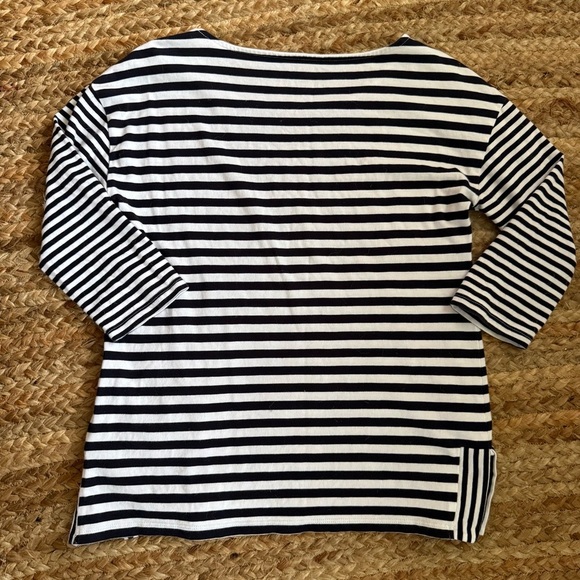 Talbots Small Petite Navy Blue & White Striped 3/4 Sleeve Classic Cotton Top - Picture 4 of 4